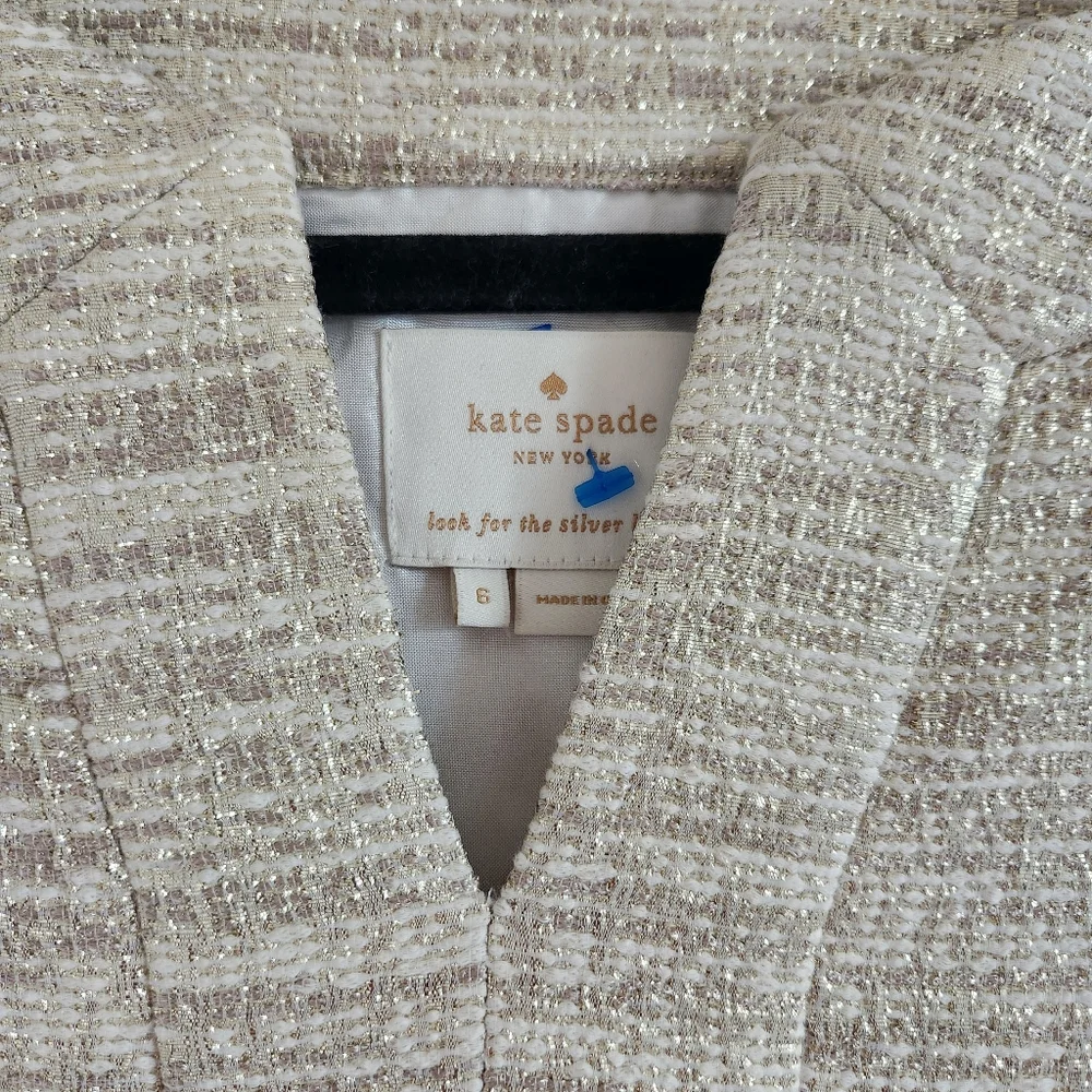 Kate Spade Heleen Gold Metallic Tweed Cocktail Dress Size 6 Wedding Guest Shift